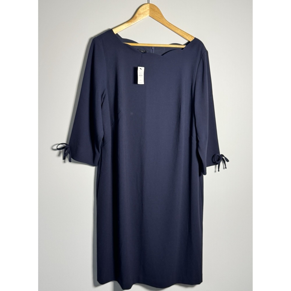Talbots Plus 16W NWT Navy Scallop‎ Neck Shift Dress Stretch Ponte 3/4 Sleeve